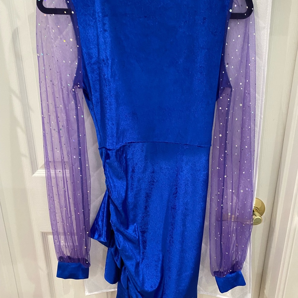 Blue Wrap Dress with Sheer Sleeves - Picture 2 of 3